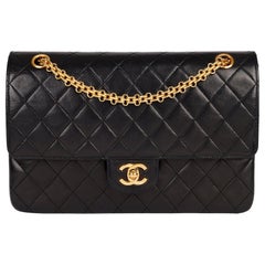 1999 Chanel Schwarz gesteppt Lammfell Leder Vintage Classic Double Flap Bag