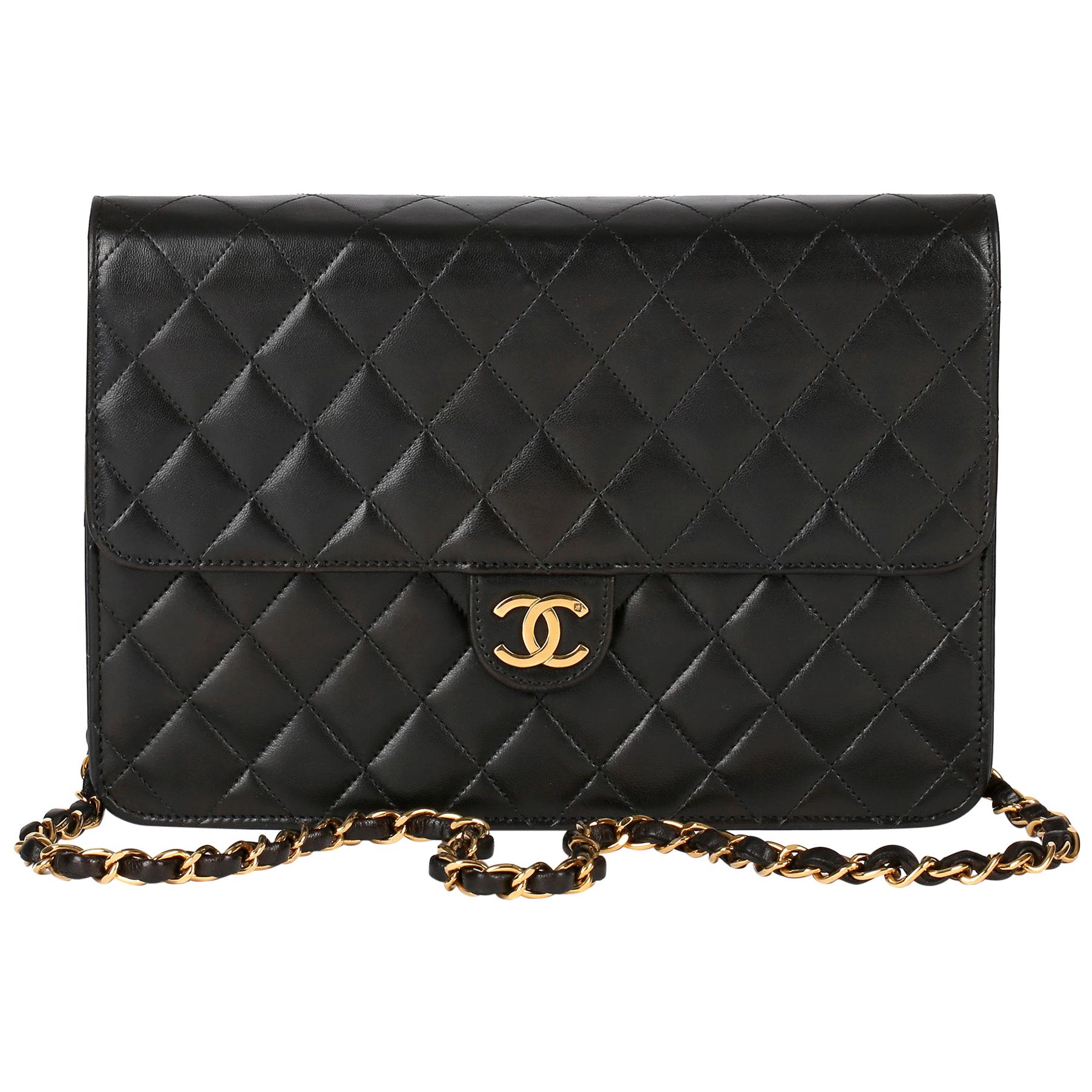 1999 Chanel Black Quilted Lambskin Vintage Medium Classic Single Flap Bag 