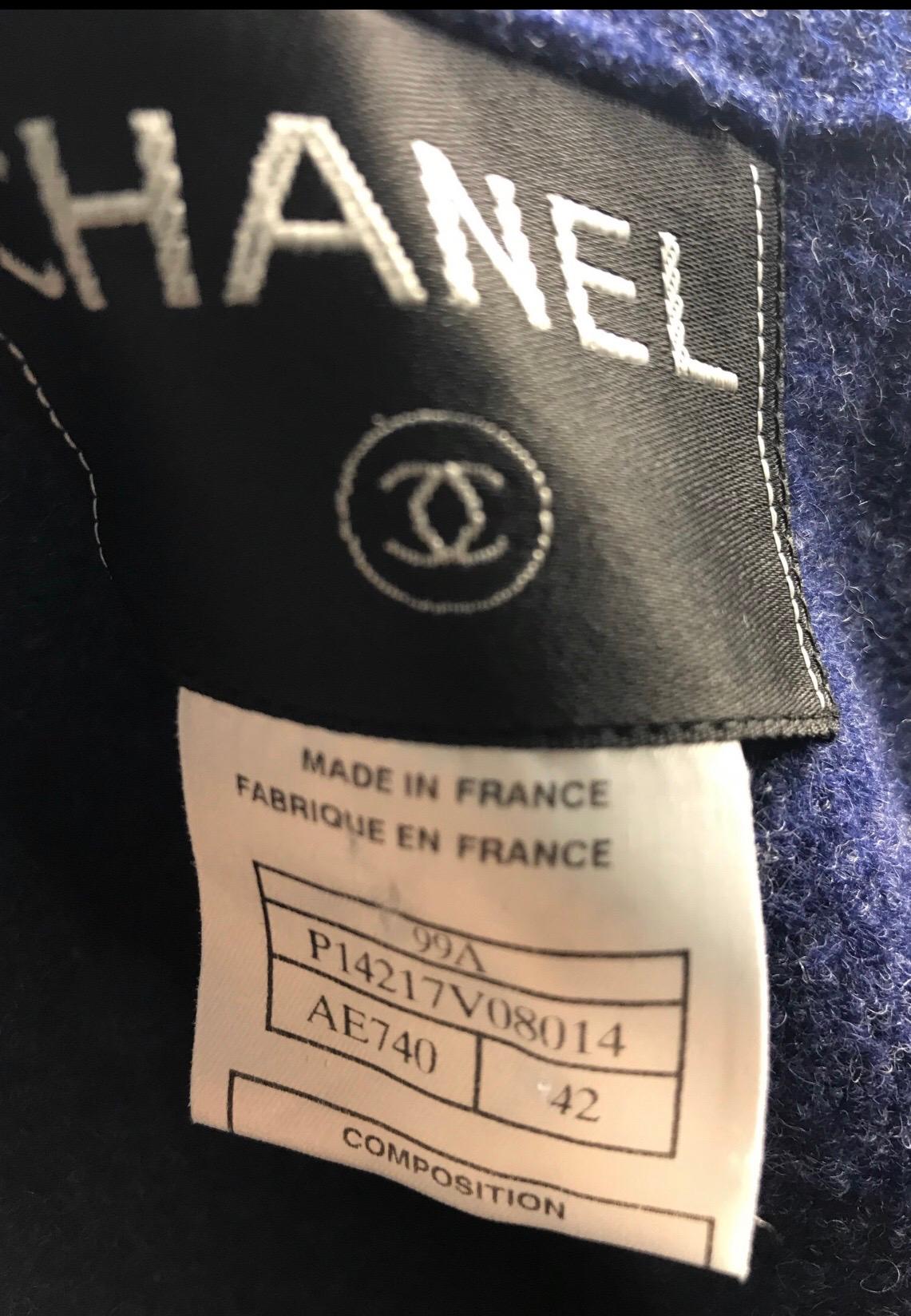 1999 Chanel Blue Wool Coat with Halter Pocket Belt 3