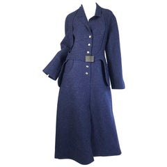 1999 Chanel Blue Wool Coat with Halter Pocket Belt