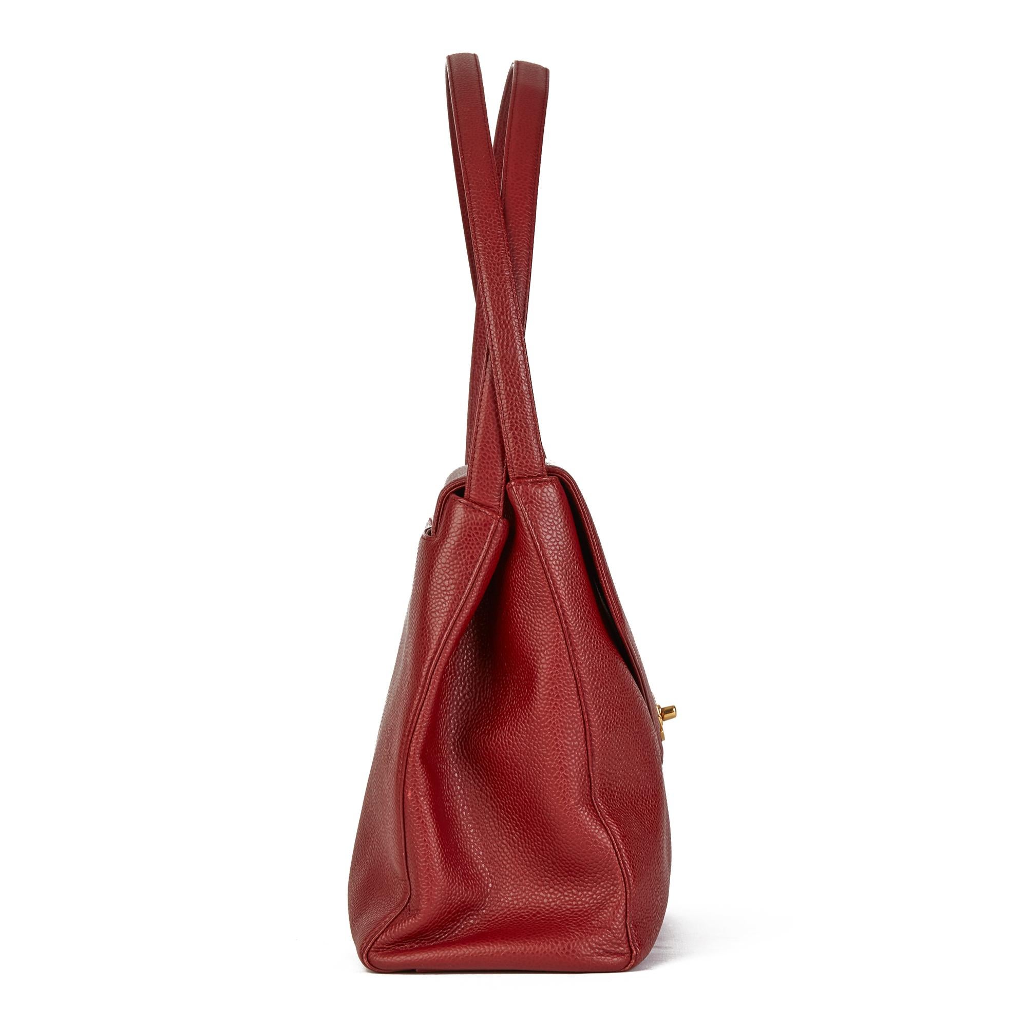 Brown 1999 Chanel Burgundy Caviar Leather Vintage Classic Shoulder Bag
