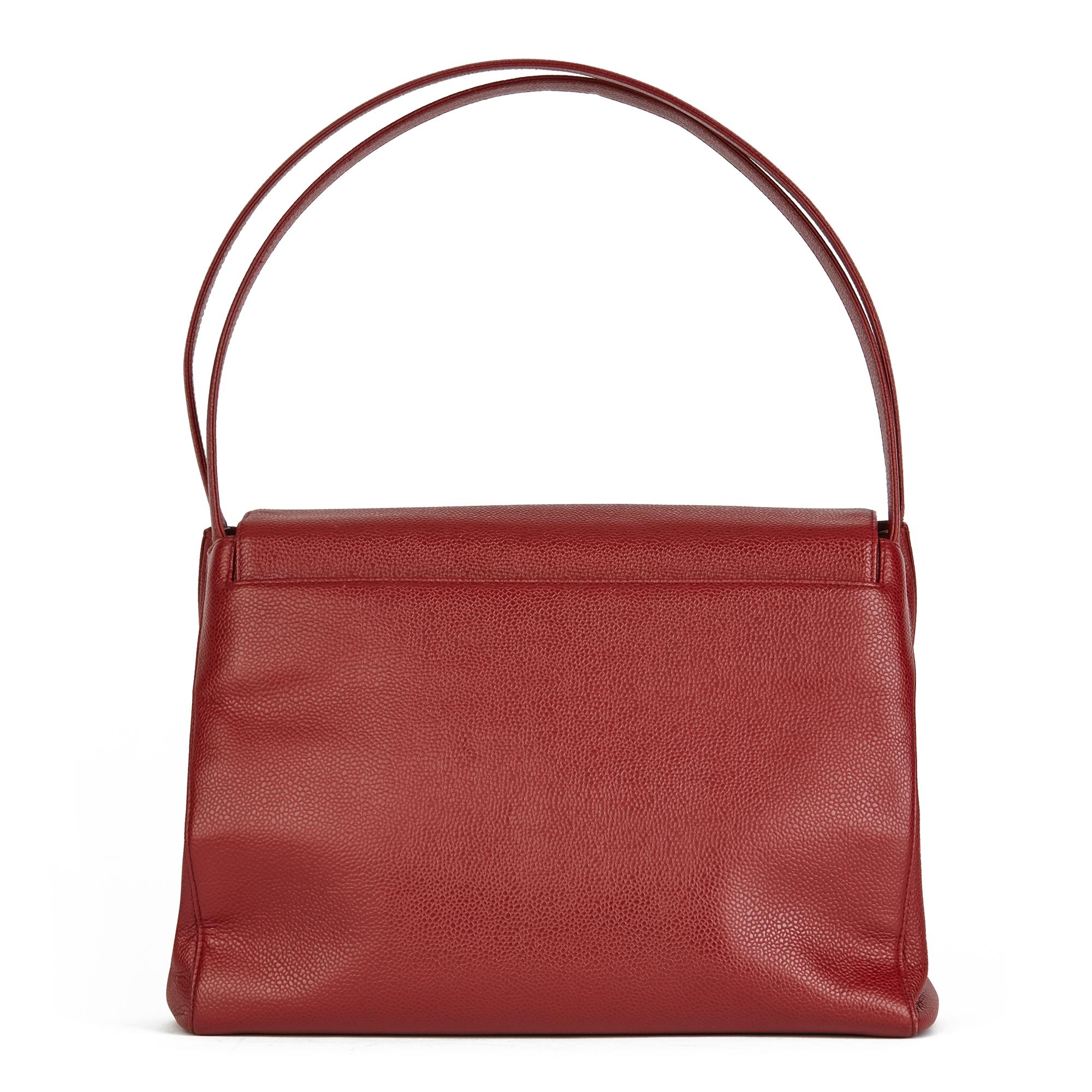 Women's 1999 Chanel Burgundy Caviar Leather Vintage Classic Shoulder Bag