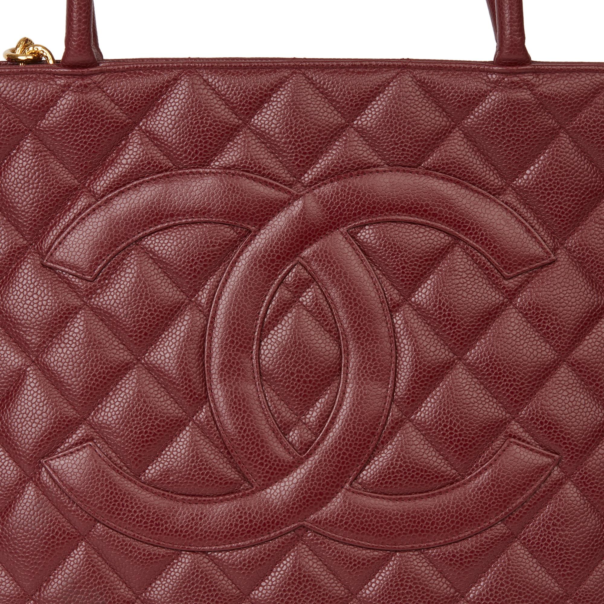 1999 Chanel Burgundy Quilted Caviar Leather Vintage Medallion Tote  1