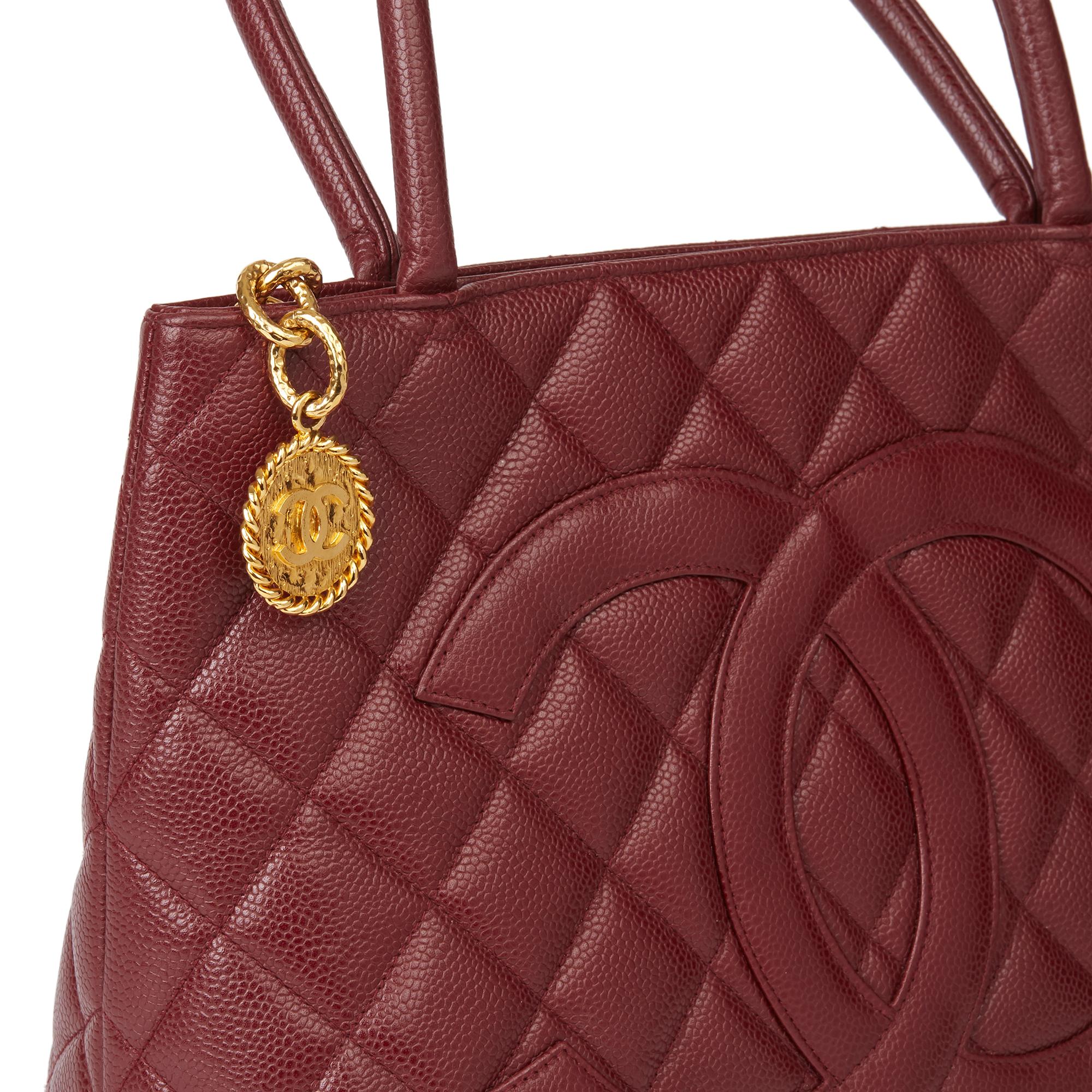 1999 Chanel Burgundy Quilted Caviar Leather Vintage Medallion Tote  2