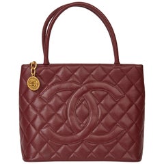 1999 Chanel Burgundy Quilted Caviar Leather Vintage Medallion Tote 