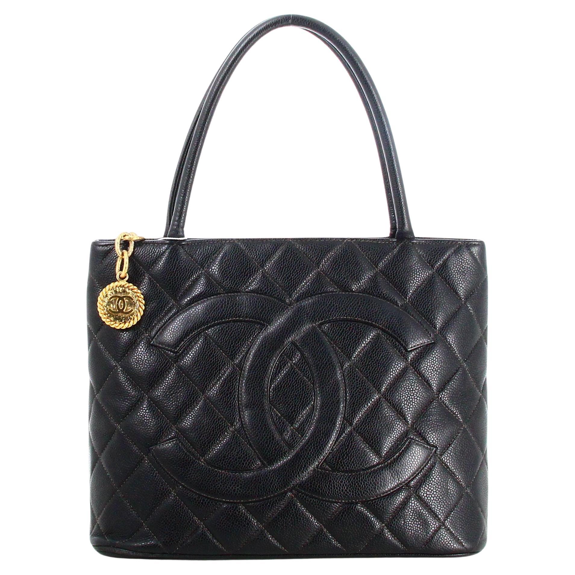1999 Chanel Padded Black Leather Medallion Handbag  For Sale
