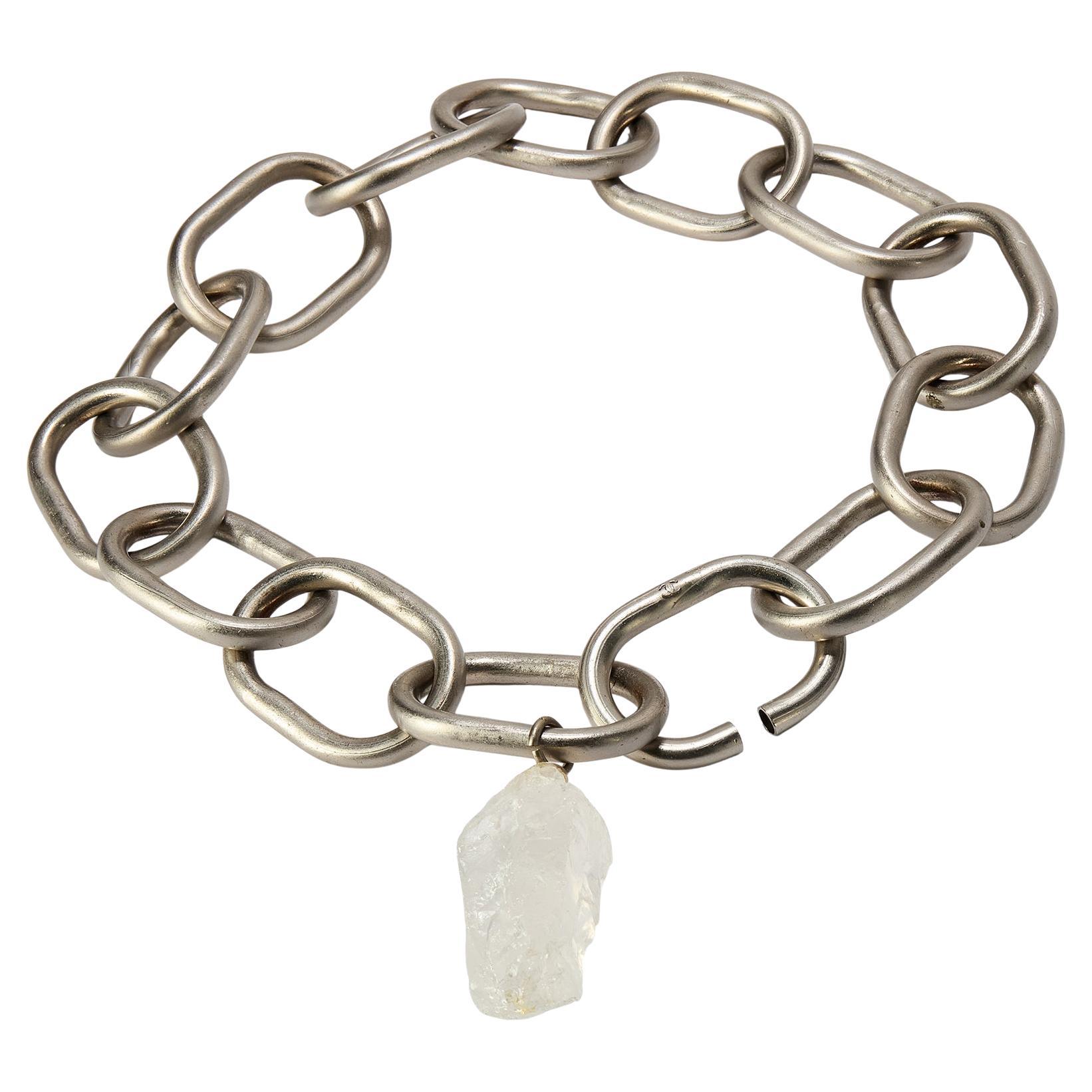 1999 Chanel Runway Documented Quartz and Silver Link Chain Belt For Sale