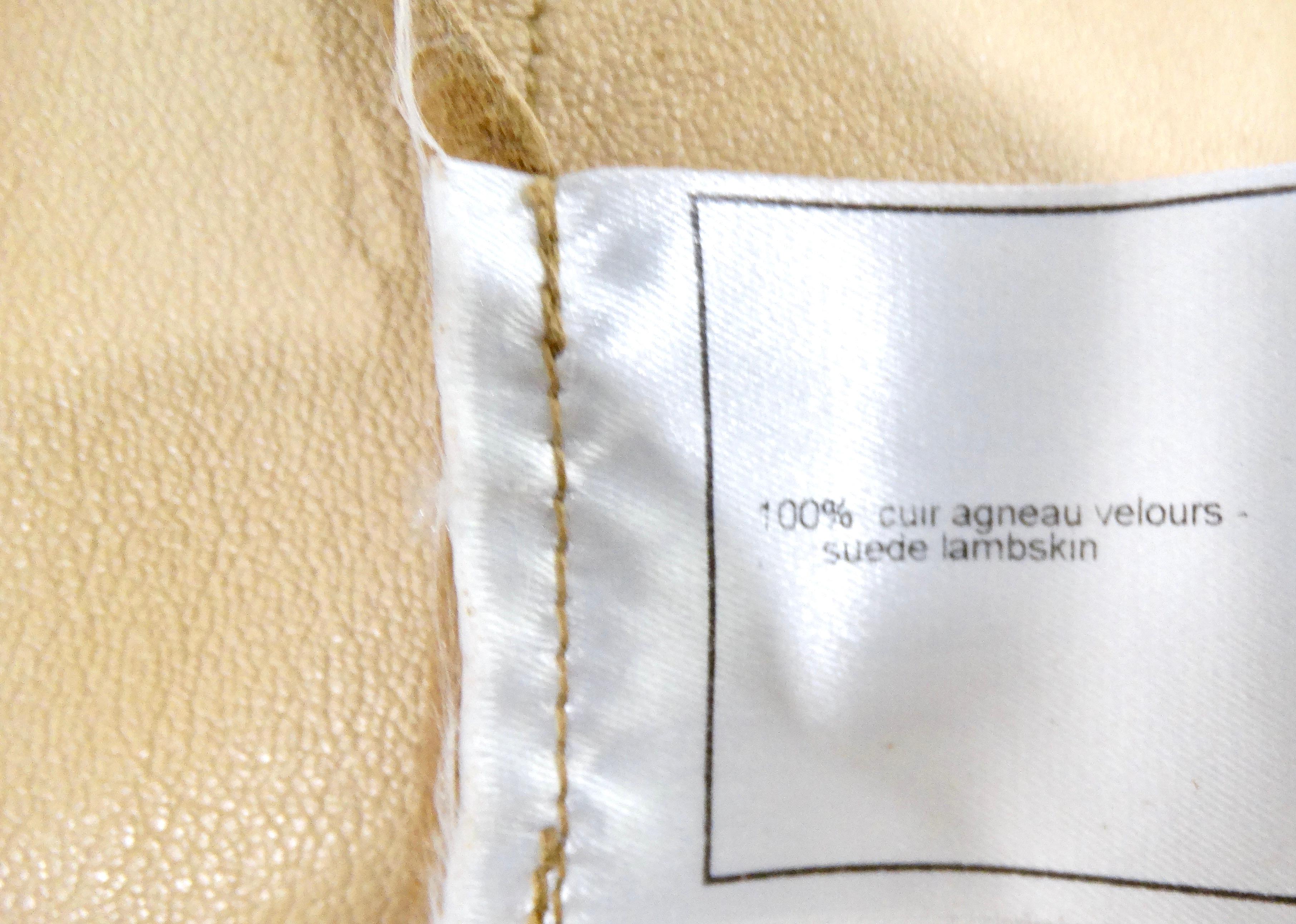 1999 Chanel Runway Tan Suede Lambskin Long-Sleeve Wrap Top & Skirt Set For Sale 6
