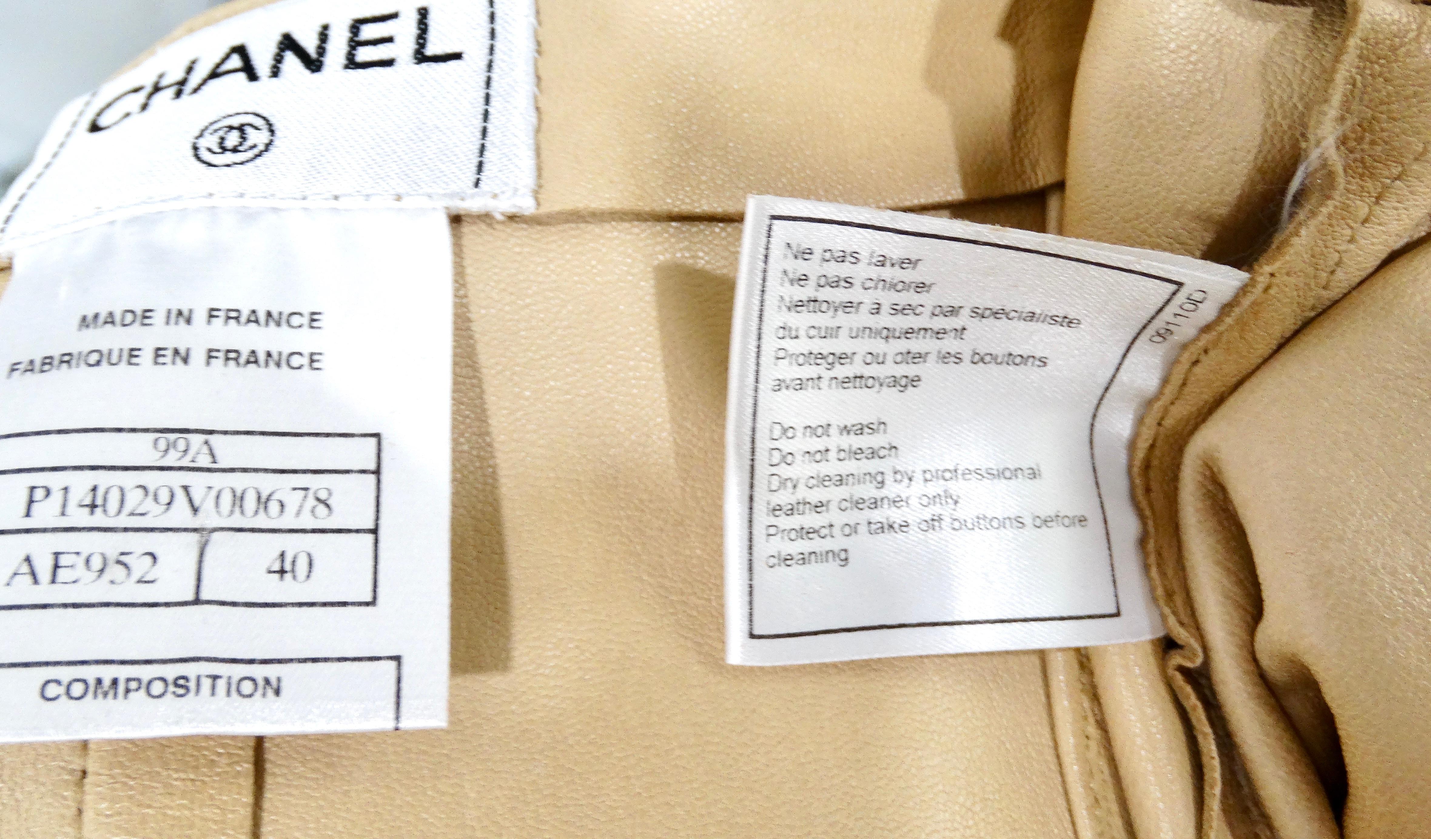 1999 Chanel Runway Tan Suede Lambskin Long-Sleeve Wrap Top & Skirt Set For Sale 7