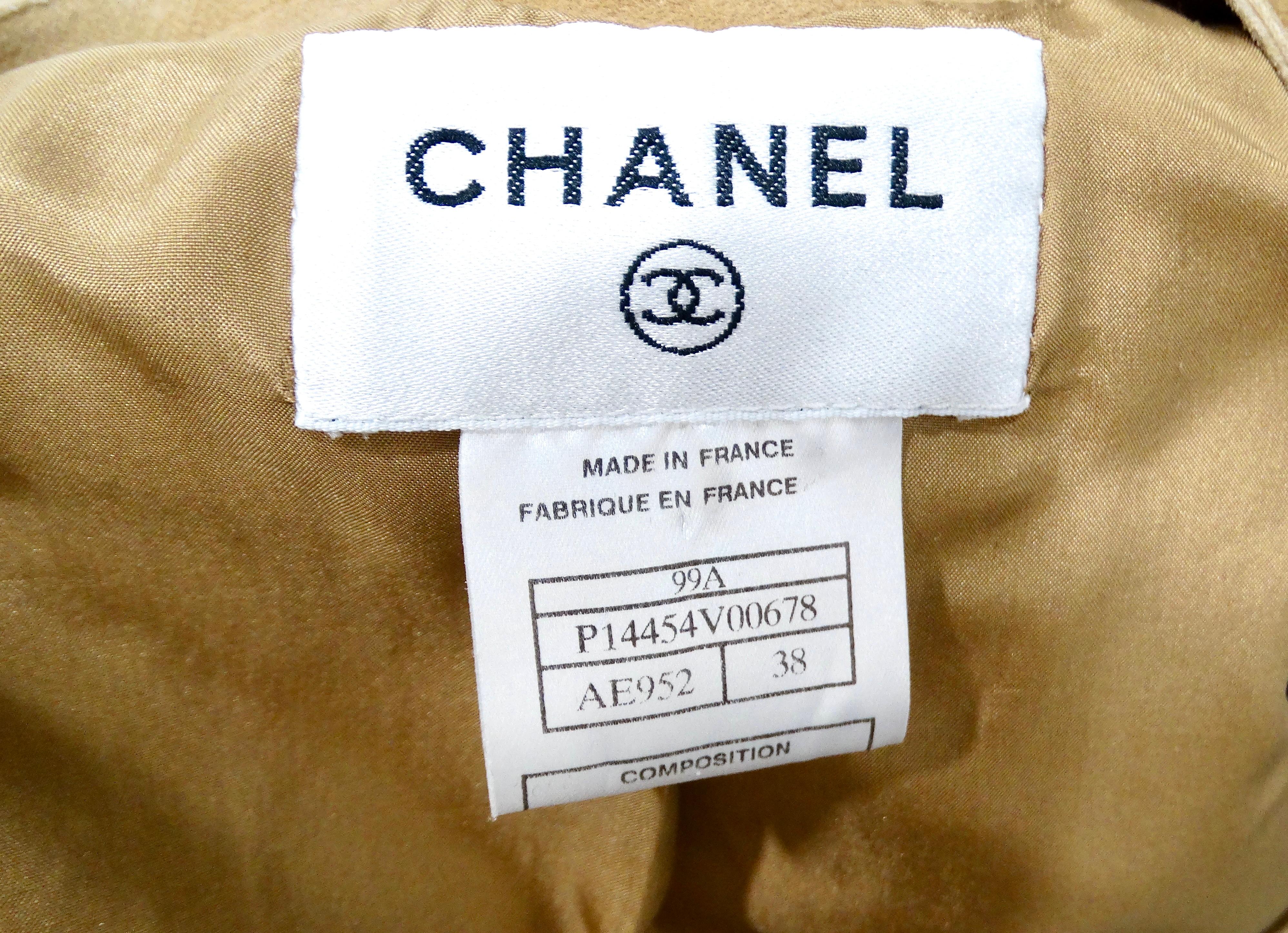 1999 Chanel Runway Tan Suede Lambskin Long-Sleeve Wrap Top & Skirt Set For Sale 9