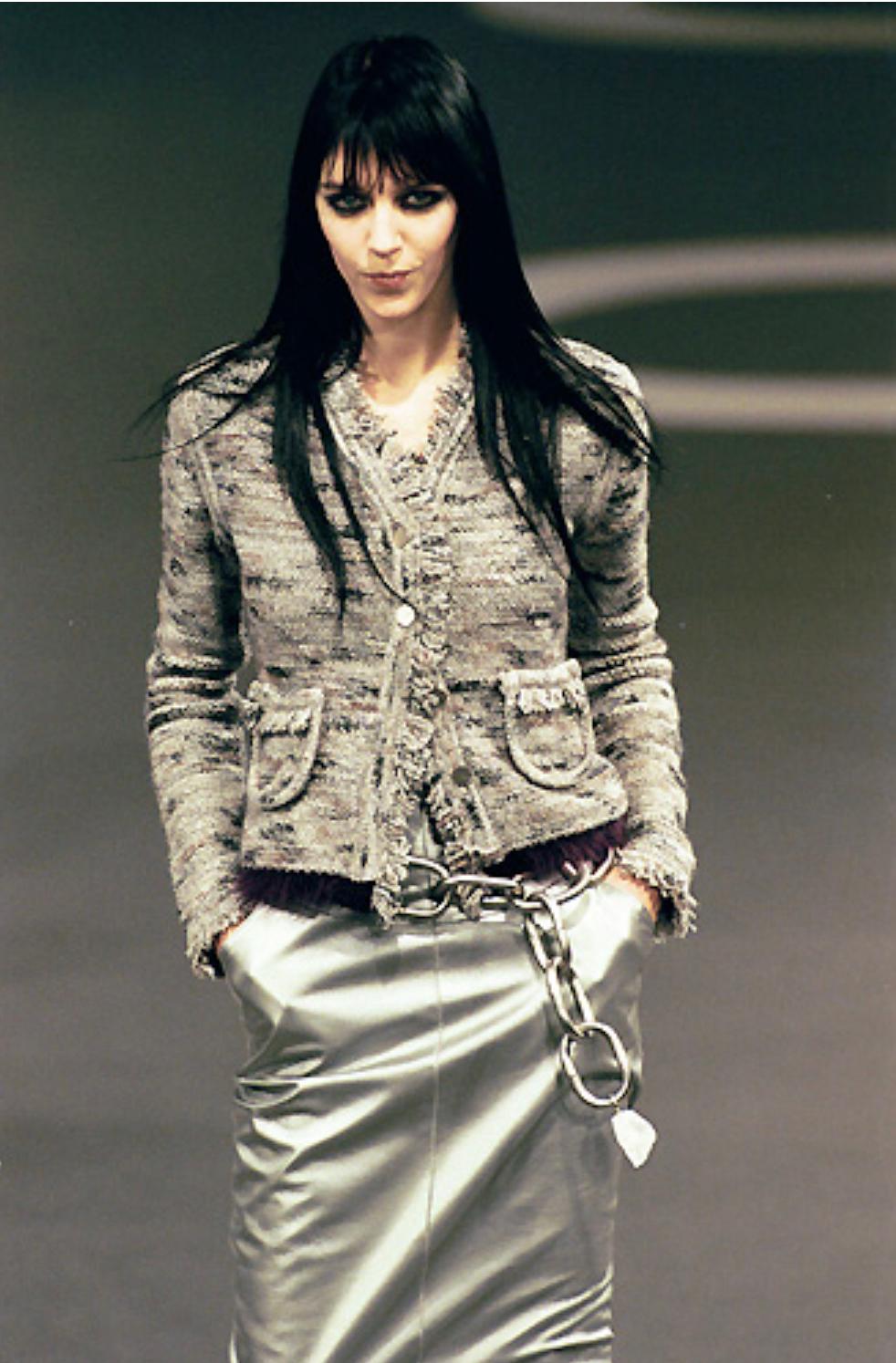 Women's or Men's Chanel Silver Metallic Lambskin Leather Knee Length Pencil Skirt  For Sale