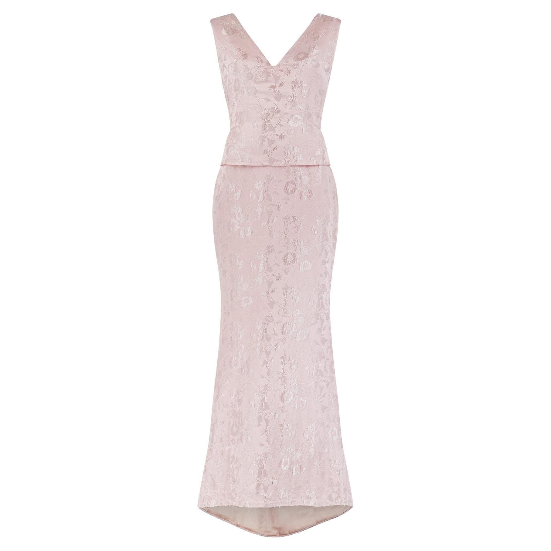 1999 Chloe Runway Documented Robe à dos bas en jacquard rose