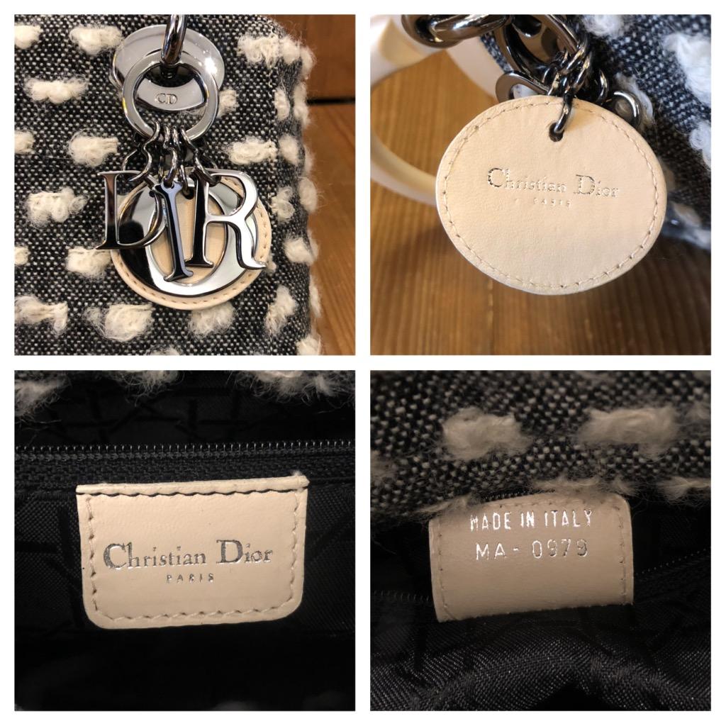 Beige Vintage CHRISTIAN DIOR Black and White Tweed Mini Lady Dior Two-Way Handbag For Sale