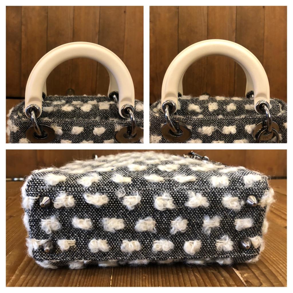 Vintage CHRISTIAN DIOR Black and White Tweed Mini Lady Dior Two-Way Handbag In Excellent Condition For Sale In Bangkok, TH