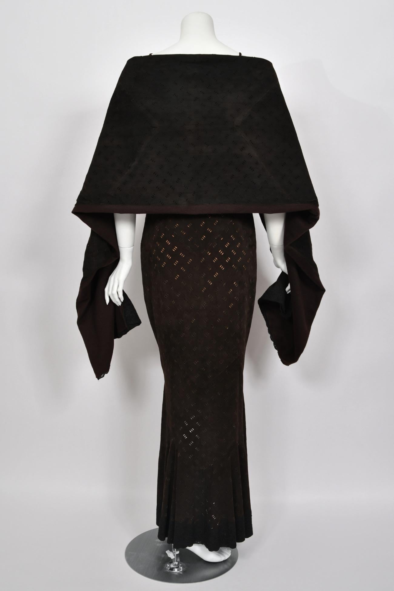 1999 Christian Dior by John Galliano Brown Suede Lace Bias-Cut Slip Gown & Shawl For Sale 10