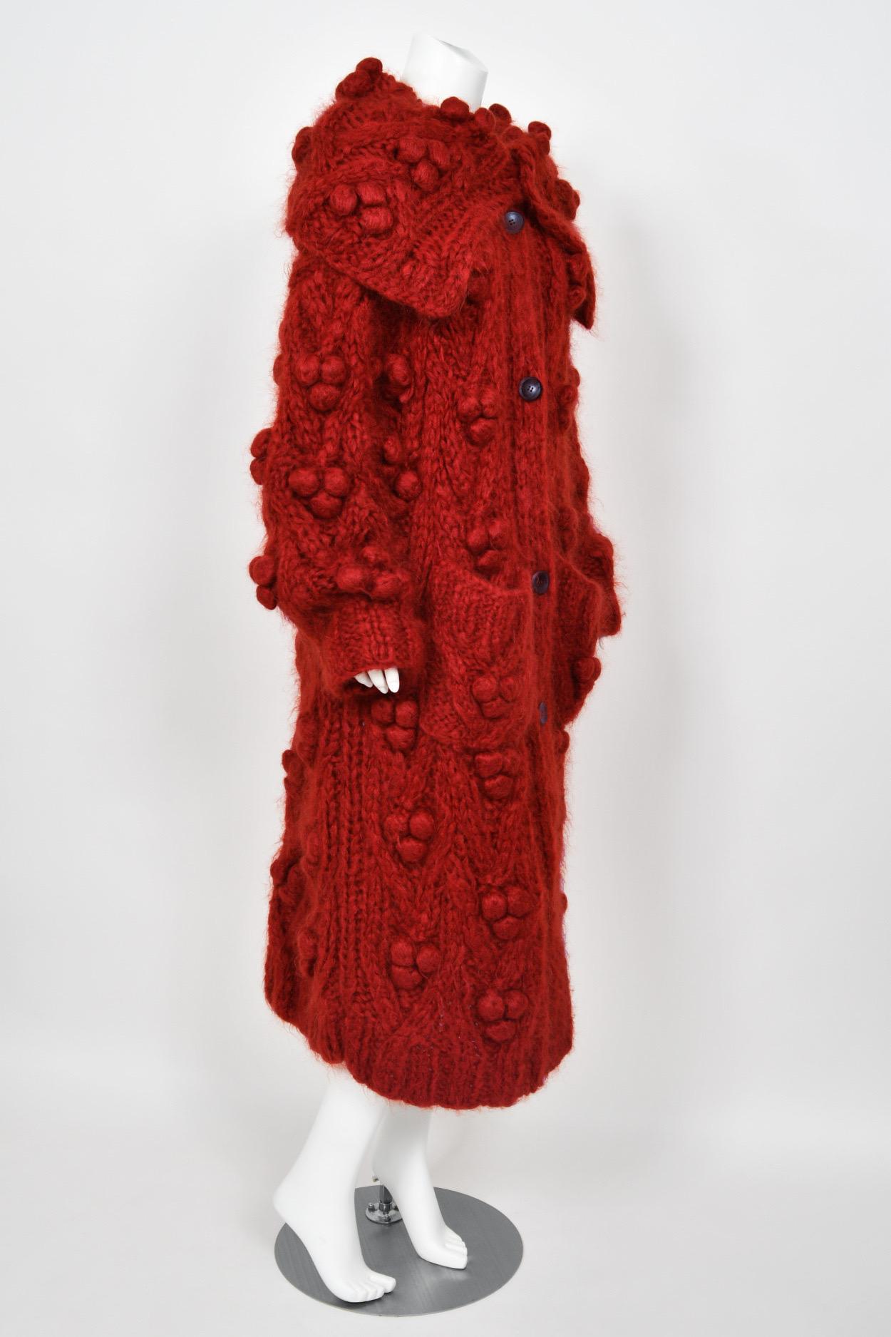1999 Christian Dior by John Galliano Red Wool Knit Shawl-Collar Sweater Coat 6