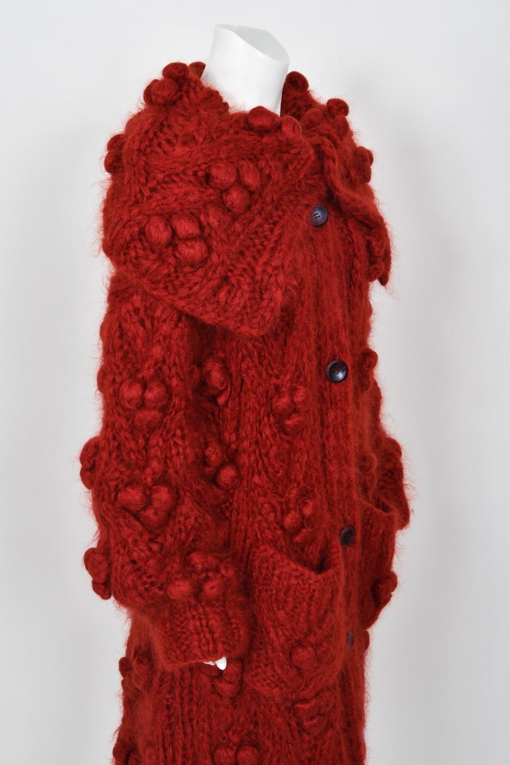1999 Christian Dior by John Galliano Red Wool Knit Shawl-Collar Sweater Coat 7