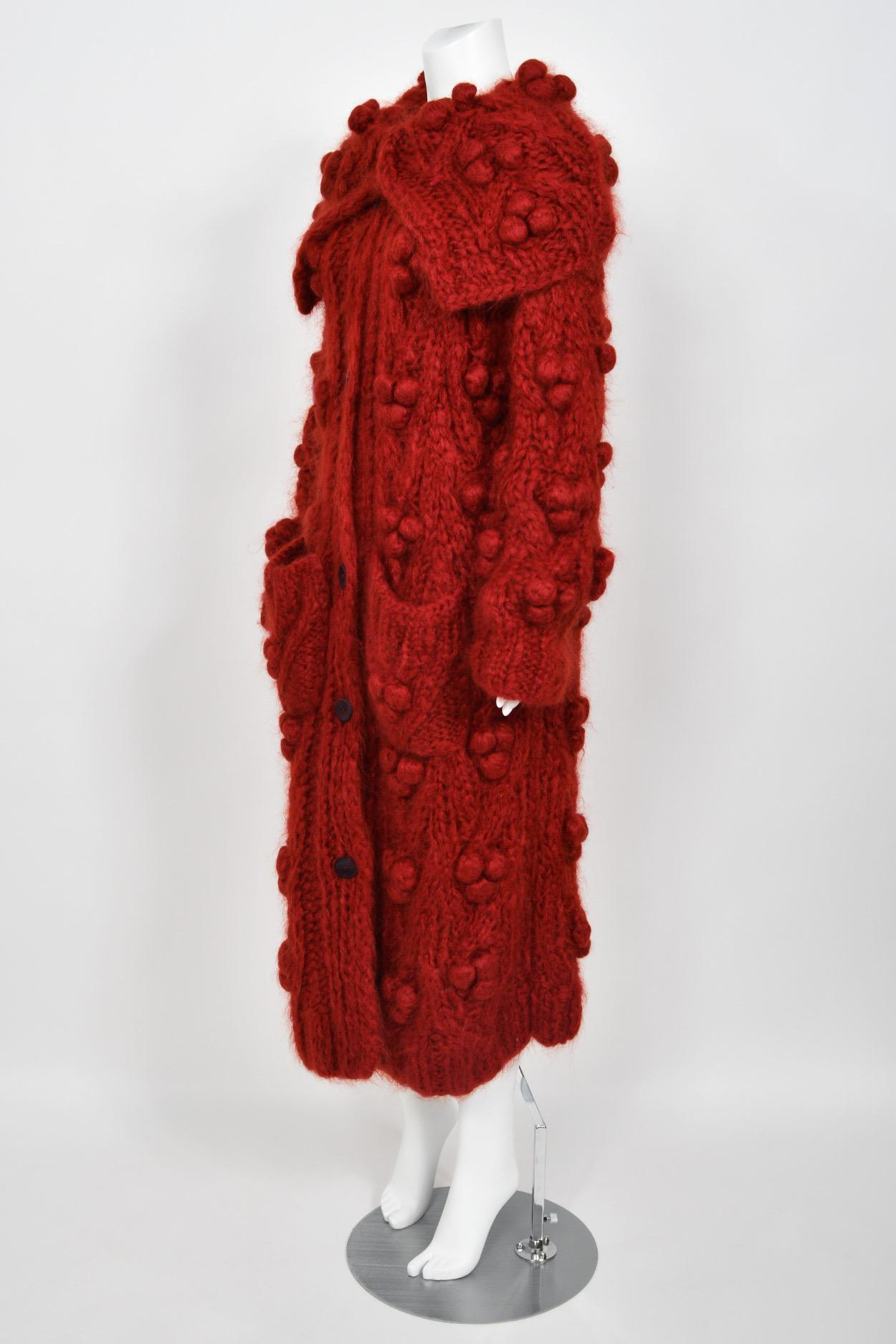 1999 Christian Dior by John Galliano Red Wool Knit Shawl-Collar Sweater Coat 8