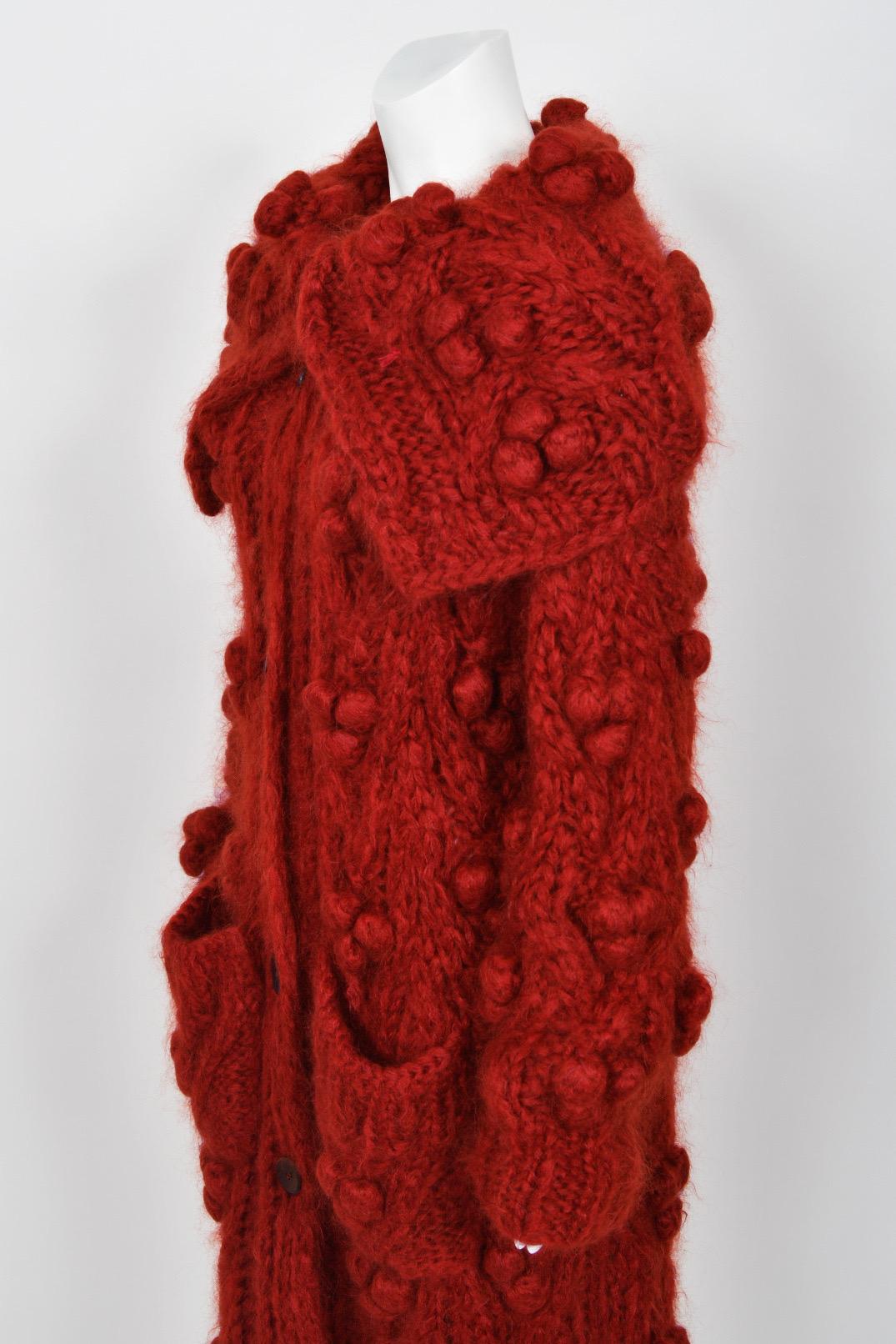 1999 Christian Dior by John Galliano Red Wool Knit Shawl-Collar Sweater Coat 9