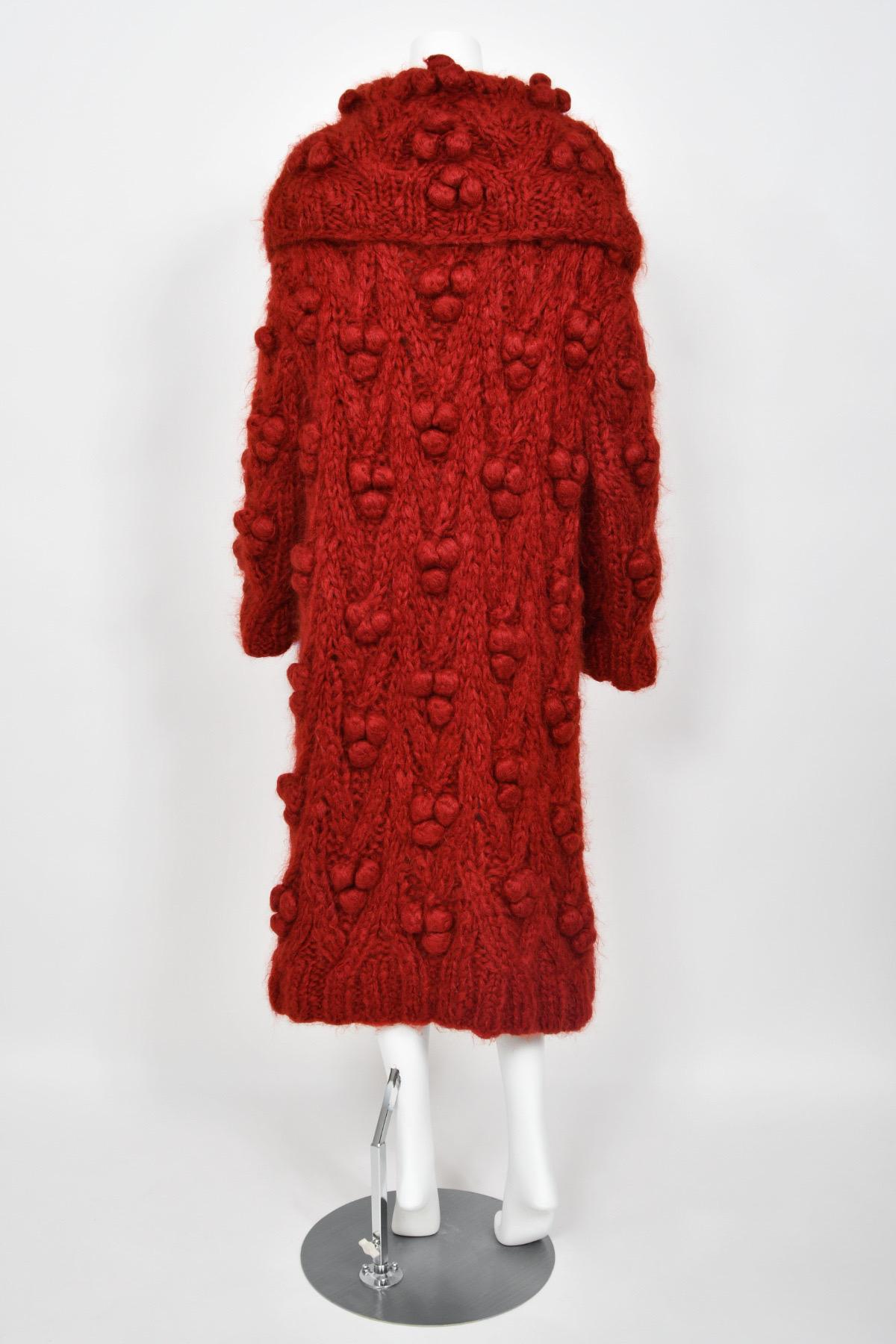 1999 Christian Dior by John Galliano Red Wool Knit Shawl-Collar Sweater Coat 11