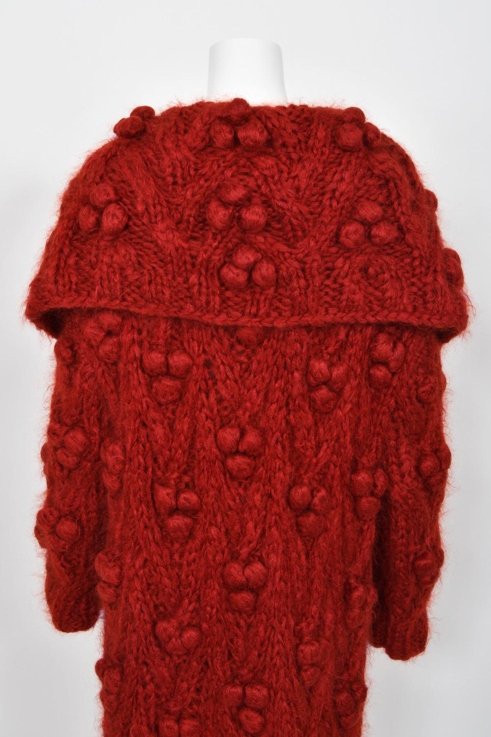 1999 Christian Dior by John Galliano Red Wool Knit Shawl-Collar Sweater Coat 12