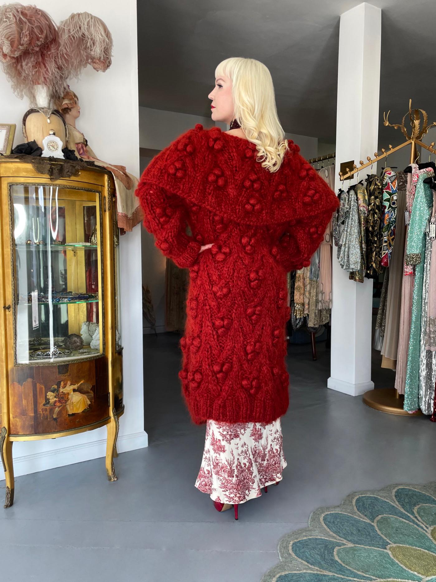 1999 Christian Dior by John Galliano Red Wool Knit Shawl-Collar Sweater Coat 13