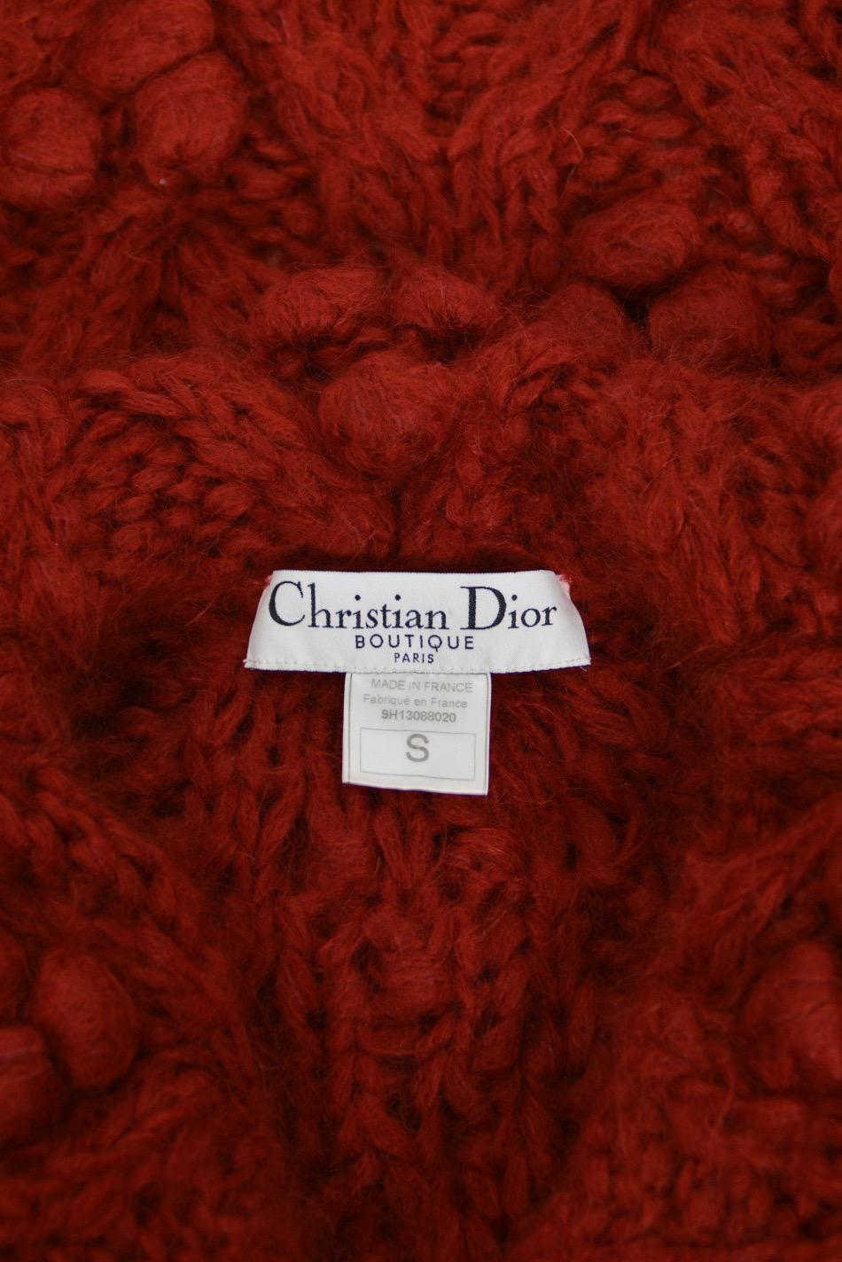 1999 Christian Dior by John Galliano Red Wool Knit Shawl-Collar Sweater Coat 15