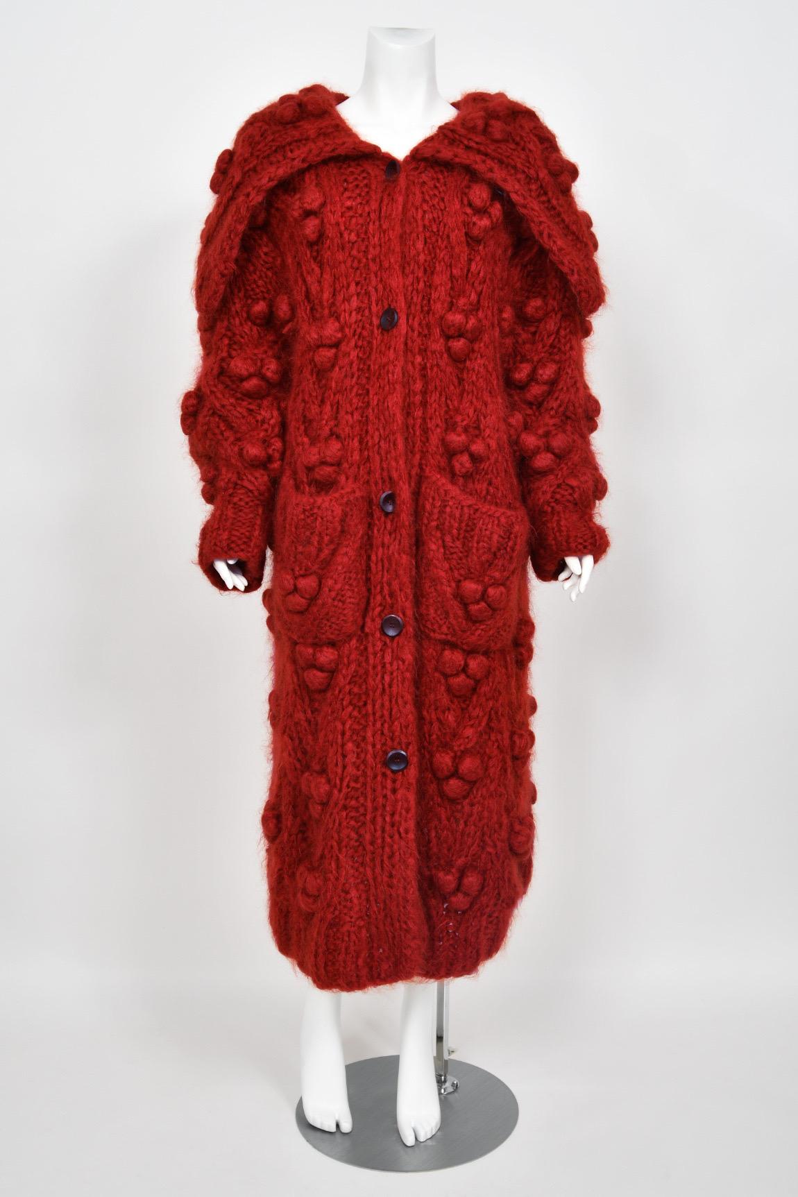 1999 Christian Dior by John Galliano Red Wool Knit Shawl-Collar Sweater Coat 2