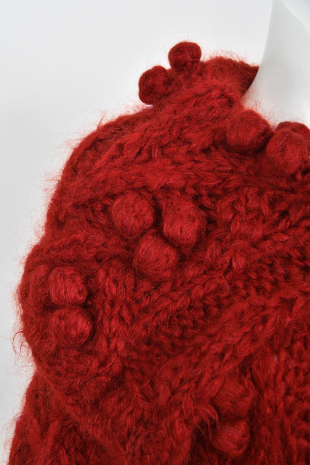 1999 Christian Dior by John Galliano Red Wool Knit Shawl-Collar Sweater Coat 3