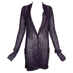 1999 Christian Dior John Galliano Patent Coated Purple Knit Cardigan Mini Dress