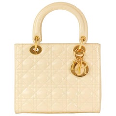 Vintage 1999 Christian Dior Vanilla Quilted Patent Leather Lady Dior MM