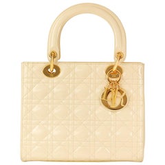 1999 Christian Dior Vanilla Quilted Patent Leather Lady Dior MM