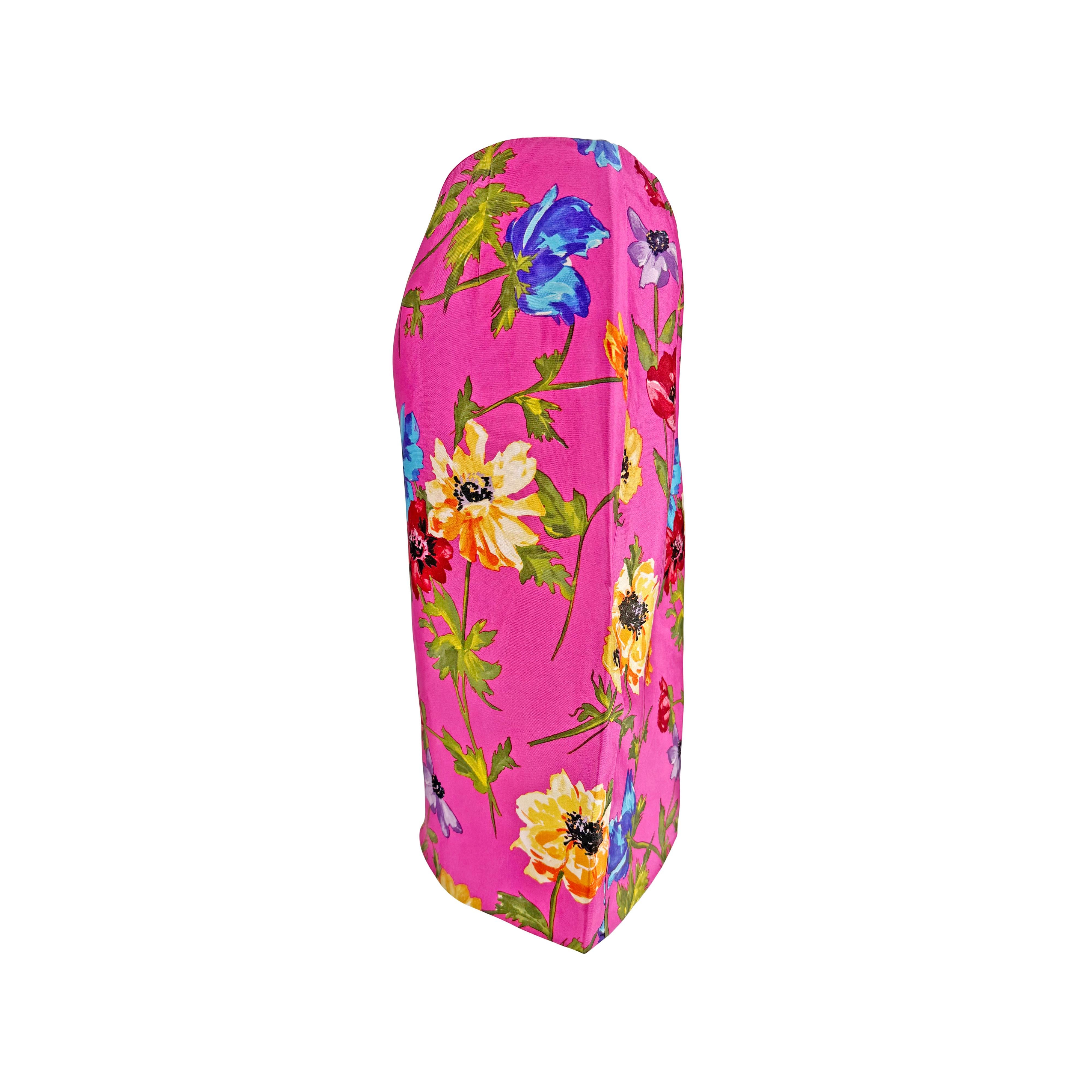 Donna 1999 Dolce & Gabbana Gonna a tubino in raso di seta con stampa floreale rosa caldo in vendita