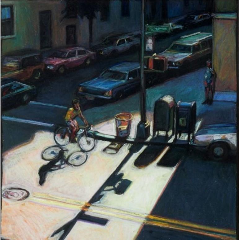 Modern 1999 Framed Pastel of New York Street Scene, Tim Folzenlogen For Sale