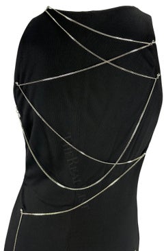 1999 Gianni Versace by Donatella Black Chain Bodycon Stretch Knit Dress