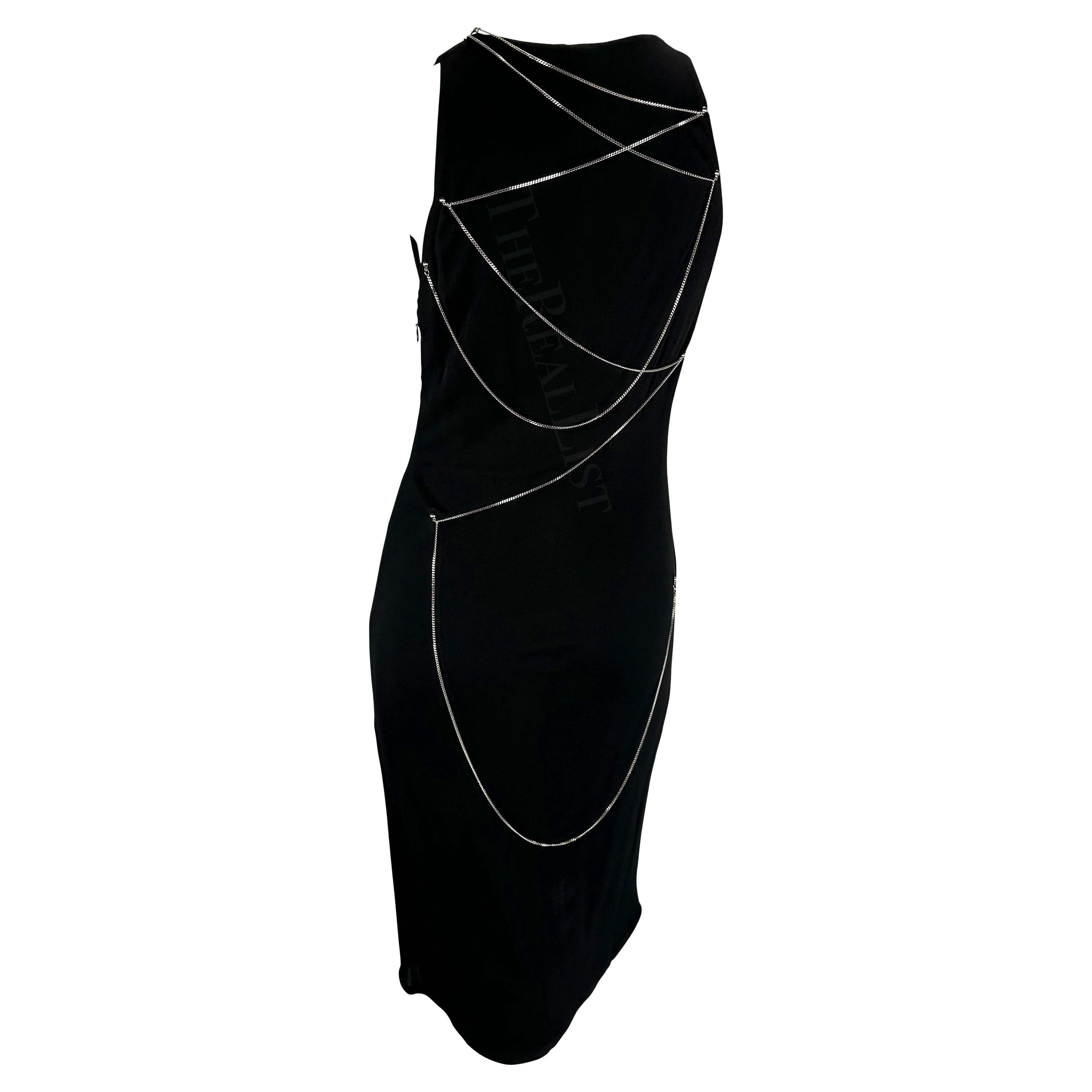 Noir 1999 Gianni Versace for Donatella For Gianni Versace for Gianni Versace by Donatella Black Chain Bodycon Stretch Knit Dress en vente