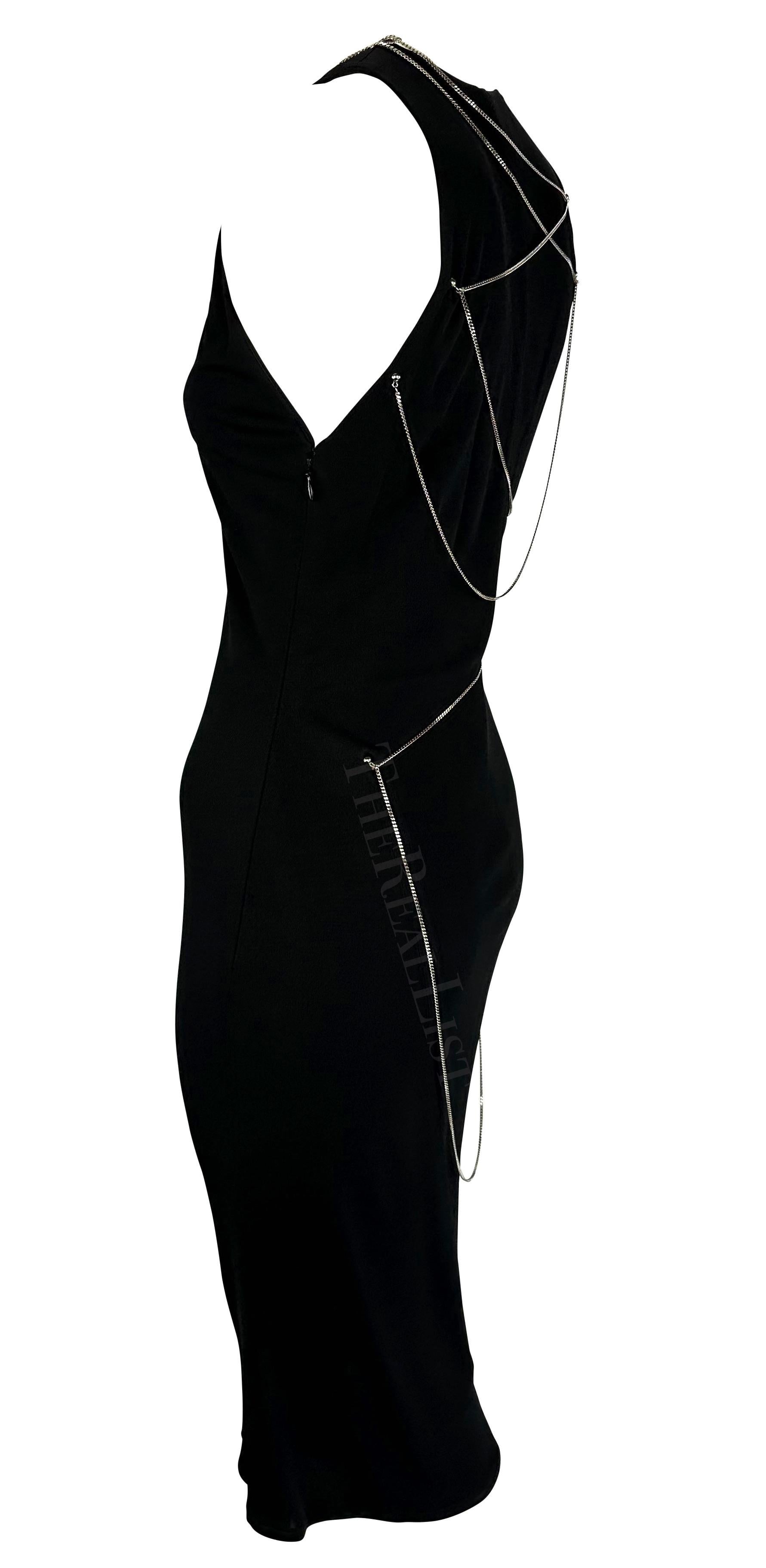 Women's 1999 Gianni Versace by Donatella Black Chain Bodycon Stretch Knit Dress For Sale