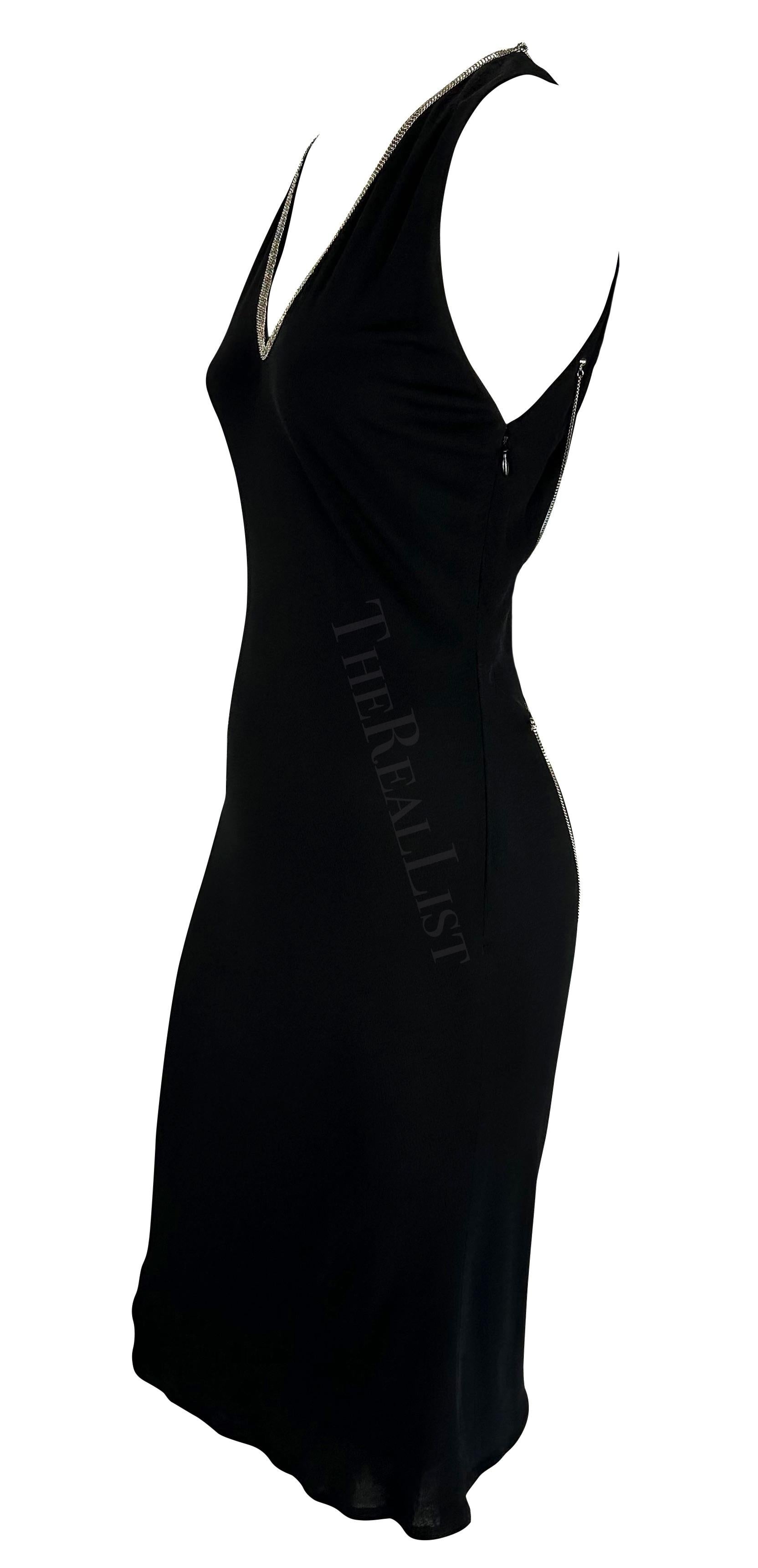 1999 Gianni Versace by Donatella Black Chain Bodycon Stretch Knit Dress For Sale 1