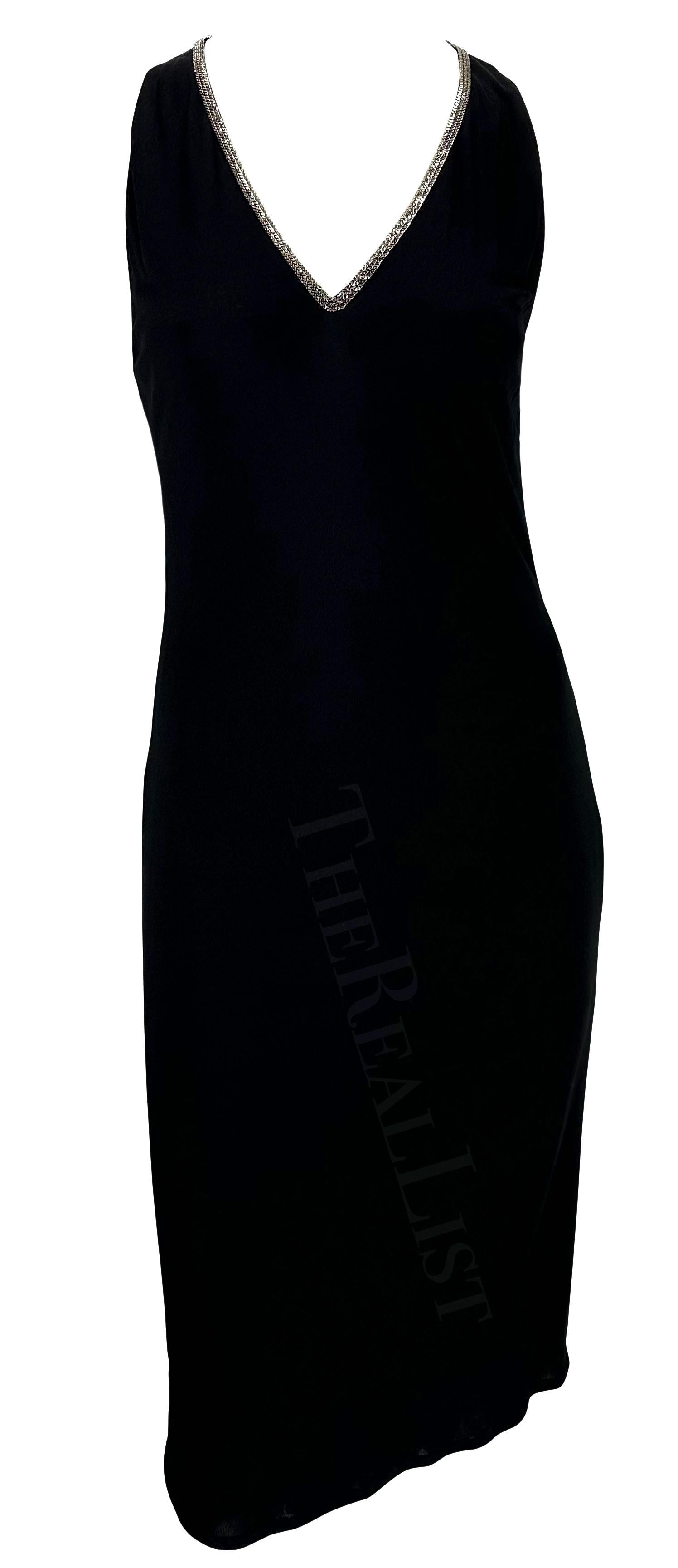 1999 Gianni Versace by Donatella Black Chain Bodycon Stretch Knit Dress For Sale 2