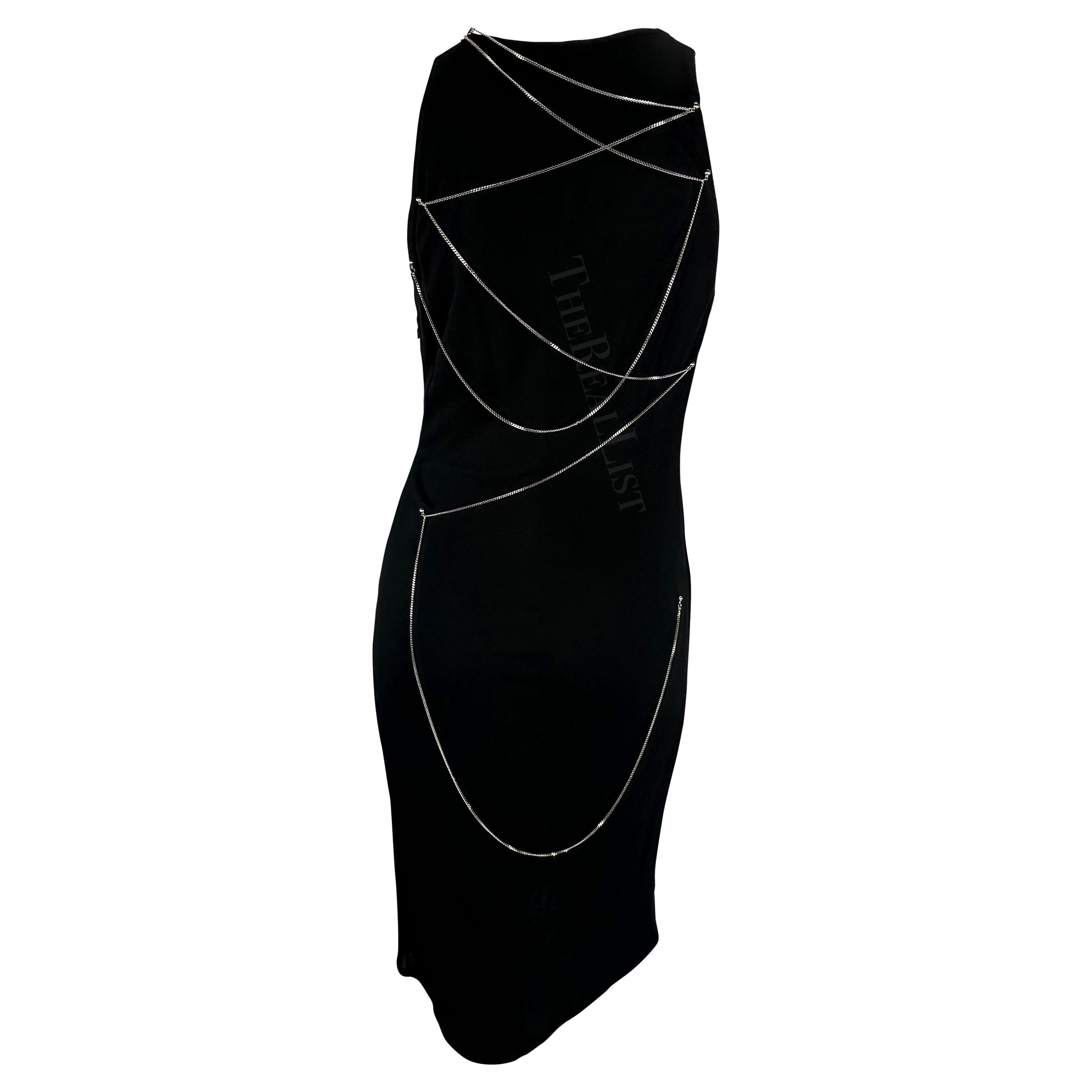1999 Gianni Versace by Donatella Black Chain Bodycon Stretch Knit Dress For Sale