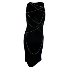 1999 Gianni Versace by Donatella Black Chain Bodycon Stretch Knit Dress