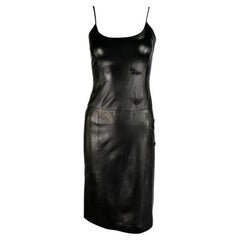 1999 Donatella Versace for Gianni Versace, Donatella Versace Mini Dress in pelle nera con perline e farfalle