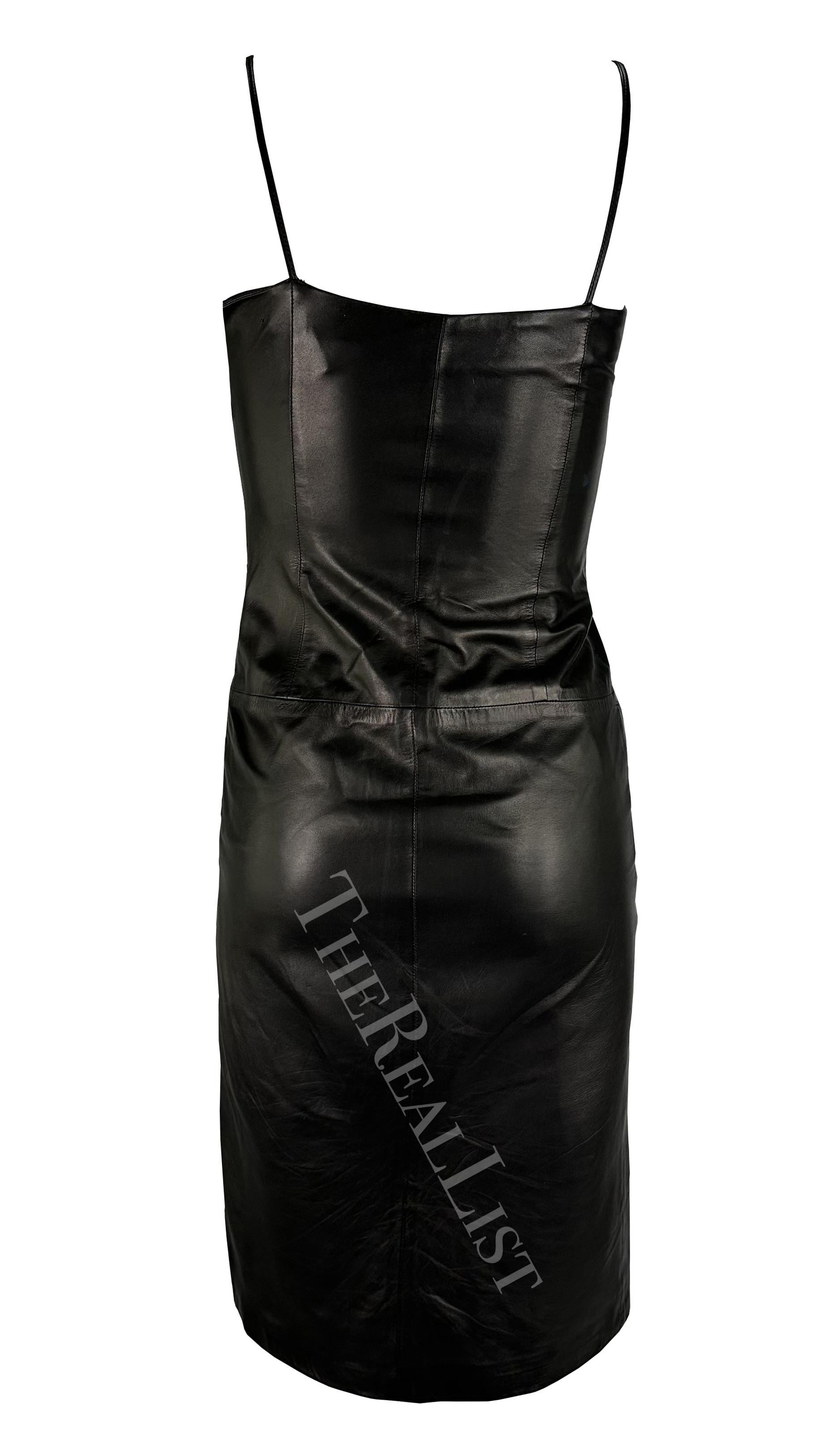 1999 Gianni Versace by Donatella Black Leather Butterfly Beaded Mini Dress For Sale 1