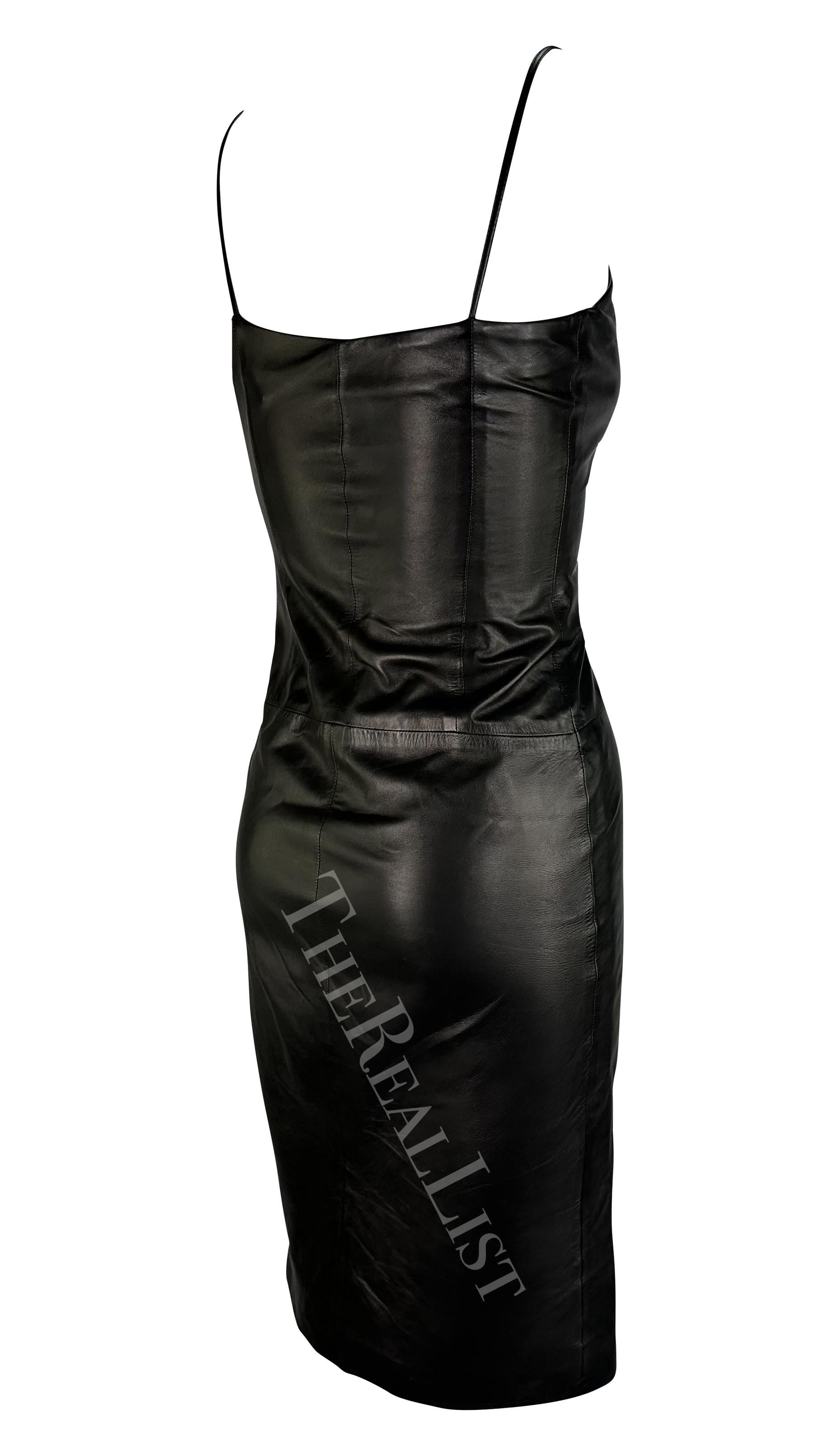1999 Gianni Versace by Donatella Black Leather Butterfly Beaded Mini Dress For Sale 2