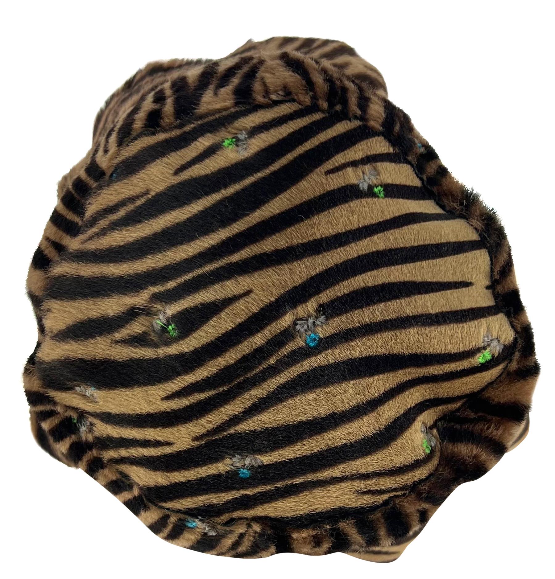 F/W 1999 Gianni Versace by Donatella Floral Embroidery Pony Hair Bucket Hat For Sale 1