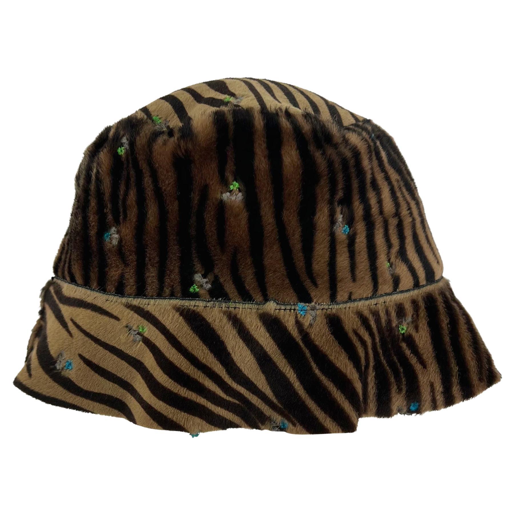 F/W 1999 Gianni Versace by Donatella Floral Embroidery Pony Hair Bucket Hat For Sale