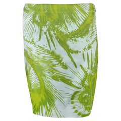 1999 Gianni Versace by Donatella Prototipo Abstracto Azul Claro Verde Falda de seda