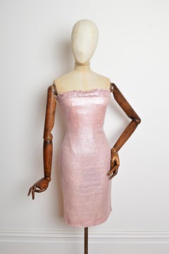 1999 Gianni Versace Couture Sparkly Pastel Pink Strapless Bustier Cocktail Dress