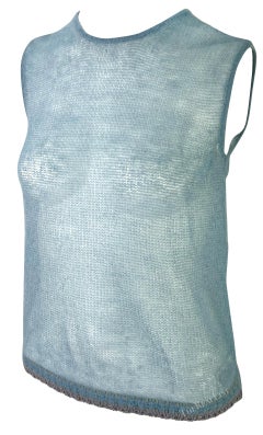 1999 Giorgio Armani Sheer Knit Baby Blue Sleeveless Sweater Top