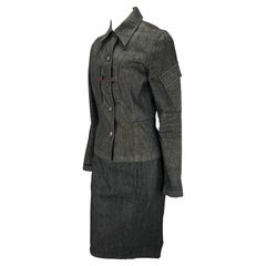 1999 Gucci by Tom Ford Black Denim Web Trim Skirt Jacket Set